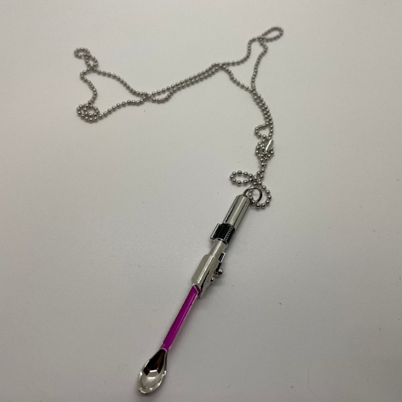 Mini spoon necklace Star Wars inspired Light Saber small tiny spoon pendant pink - Picture 1 of 3